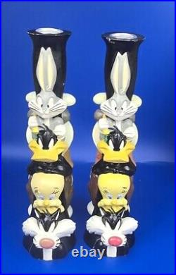 Vintage Looney Tunes Totem Candlestick Holders 1995 Warner Bros Stor Set of 2