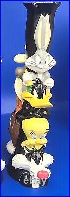 Vintage Looney Tunes Totem Candlestick Holders 1995 Warner Bros Stor Set of 2