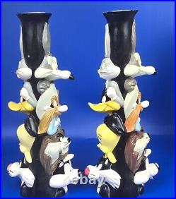 Vintage Looney Tunes Totem Candlestick Holders 1995 Warner Bros Stor Set of 2