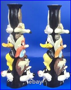 Vintage Looney Tunes Totem Candlestick Holders 1995 Warner Bros Stor Set of 2