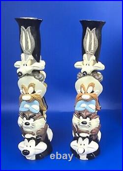 Vintage Looney Tunes Totem Candlestick Holders 1995 Warner Bros Stor Set of 2