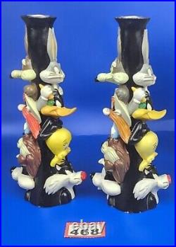 Vintage Looney Tunes Totem Candlestick Holders 1995 Warner Bros Stor Set of 2