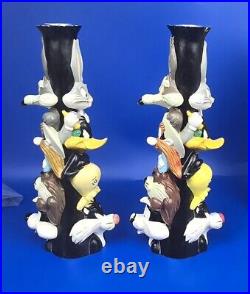 Vintage Looney Tunes Totem Candlestick Holders 1995 Warner Bros Stor Set of 2