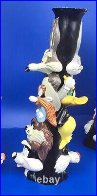 Vintage Looney Tunes Totem Candlestick Holders 1995 Warner Bros Stor Set of 2