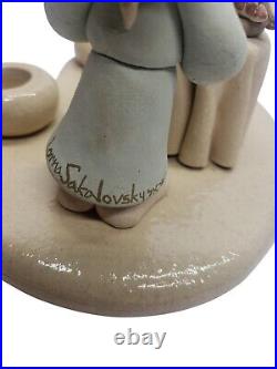 Vintage Lorna Sakalovsky Clay Sculpture Hand Shabbat Table Candle Sticks