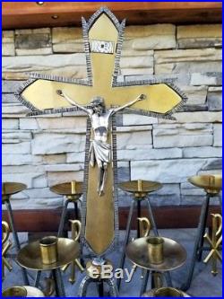 Vintage Lot 12 Candlestick Candle Holder One Cross Crucifix Set Altar Church Pyx