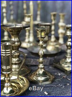 Vintage Lot 26 Solid Brass Candle CandleStick Taper Holders Tall Wedding Decor