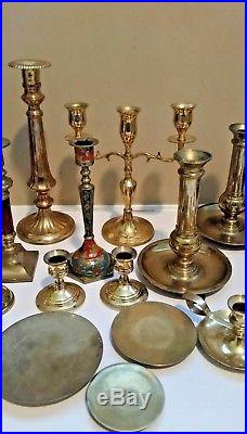 Vintage Lot of 20 Brass Candlesticks Holders Wedding Table Decor Patina Candle