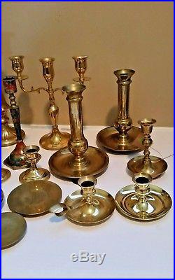 Vintage Lot of 20 Brass Candlesticks Holders Wedding Table Decor Patina Candle