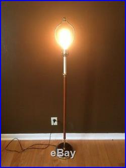 Vintage MCM Retro Wood & Brass Candlestick Floor Lamp