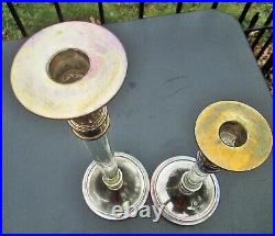 Vintage MCM Silver Plated Candle Holders Glass Column Tall Candlesticks 15.75