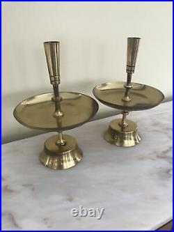 Vintage MCM Tommi Parzinger Brass Candlesticks Hollywood Regency Pair Dorlyn