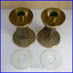 Vintage MID CENTURY Brass Bronze ALTAR CANDLE Stick Holder PAIR with Followers