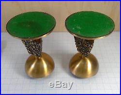 Vintage MID CENTURY Brass Bronze ALTAR CANDLE Stick Holder PAIR with Followers
