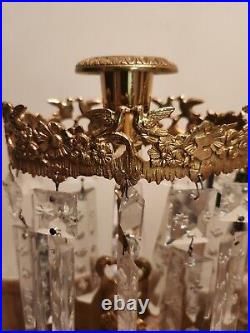 Vintage Marble Bronze 2 Piece Girandole Set Of Crystal Candle Stick Holders