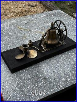 Vintage Maritime Brass Candlestick Swing Wheel Bell Snuffer Mounted