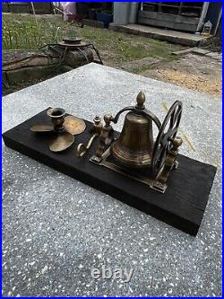 Vintage Maritime Brass Candlestick Swing Wheel Bell Snuffer Mounted