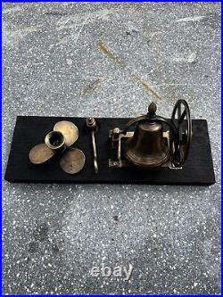 Vintage Maritime Brass Candlestick Swing Wheel Bell Snuffer Mounted