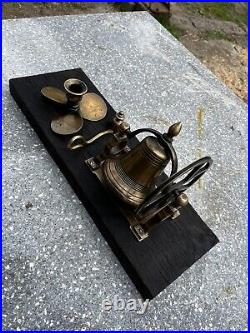 Vintage Maritime Brass Candlestick Swing Wheel Bell Snuffer Mounted