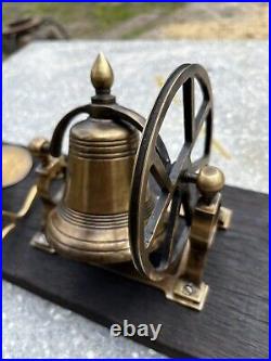 Vintage Maritime Brass Candlestick Swing Wheel Bell Snuffer Mounted