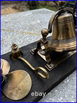 Vintage Maritime Brass Candlestick Swing Wheel Bell Snuffer Mounted