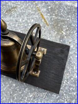 Vintage Maritime Brass Candlestick Swing Wheel Bell Snuffer Mounted