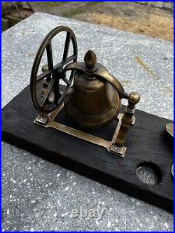 Vintage Maritime Brass Candlestick Swing Wheel Bell Snuffer Mounted