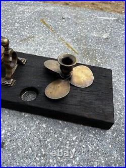 Vintage Maritime Brass Candlestick Swing Wheel Bell Snuffer Mounted