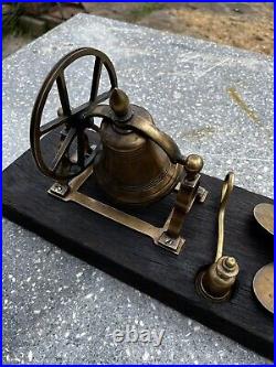 Vintage Maritime Brass Candlestick Swing Wheel Bell Snuffer Mounted