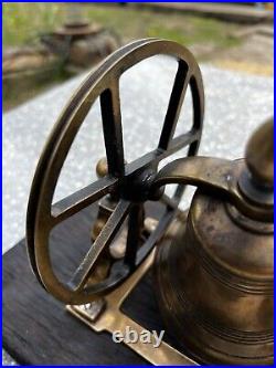 Vintage Maritime Brass Candlestick Swing Wheel Bell Snuffer Mounted