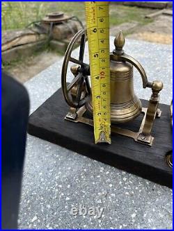 Vintage Maritime Brass Candlestick Swing Wheel Bell Snuffer Mounted