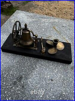 Vintage Maritime Brass Candlestick Swing Wheel Bell Snuffer Mounted