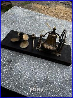 Vintage Maritime Brass Candlestick Swing Wheel Bell Snuffer Mounted