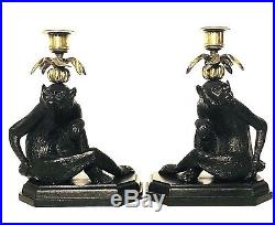 Vintage Matched Pair of Maitland Smith Bronze Monkey Candlestick Holders