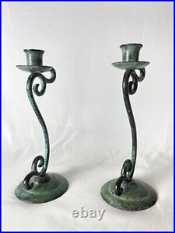 Vintage Matching Pair of Iron Candlestick Holders, Decorative Metal Candlestick