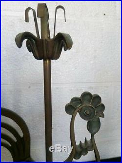 Vintage Max Le Verrier French Art Deco Artist Rooster Candlesticks Bronze