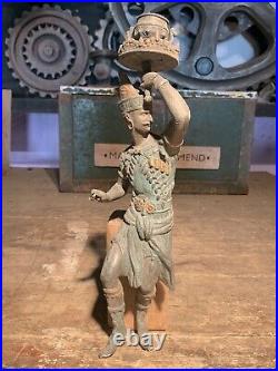 Vintage Metal Cast Figure Of Dancing Warrior Asian Kitsch Candlestick