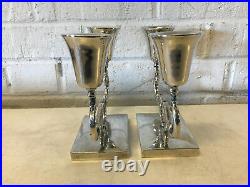 Vintage Mid Cent Modern P Lopez G Mexican Sterling Silver Pair of Candle Holders
