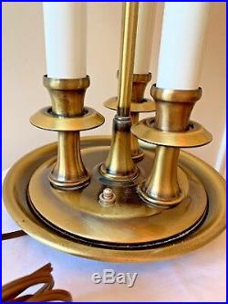 Vintage Mid Century Brass Candlestick 3 Light Table Lamp Bouillotte Metal Gold