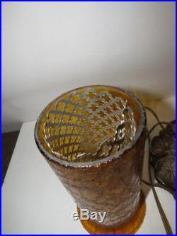Vintage Mid Century Candle Stick Floor Table Lamp Crackle Glass Globe Metal Art