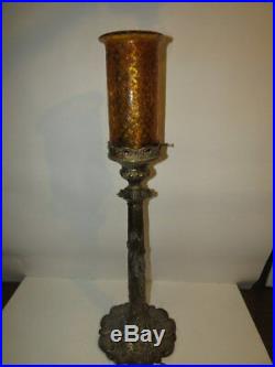 Vintage Mid Century Candle Stick Floor Table Lamp Crackle Glass Globe Metal Art