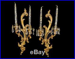 Vintage Mid-Century Mod Hollywood Regency Syroco Wood Lucite Candlestick Sconces