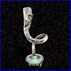 Vintage Mid Century Modern Art Glass Candle Stick Holder Set Lot 2 Black Swirly