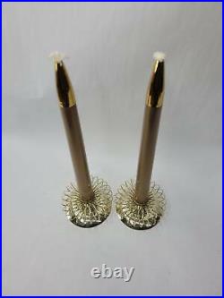 Vintage Mid Century Modern Oil Table Candles Candlestick Gold Chrome Spiral