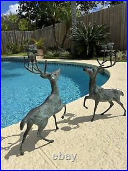 Vintage Mid Century Modern Set of 2 Large Candelabra Brass-Metal Deers