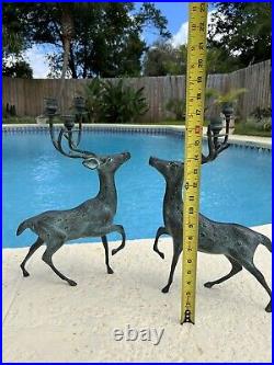 Vintage Mid Century Modern Set of 2 Large Candelabra Brass-Metal Deers