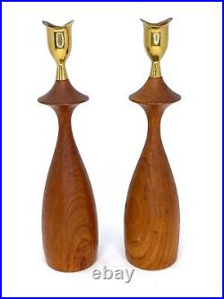 Vintage Mid-Century Modern Style Hand Carved Candlesticks by Serv Wood