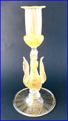 Vintage Mid-Century Venetian Glass Ferro Murano Glass Candlestick Swan