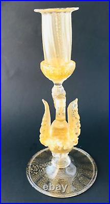 Vintage Mid-Century Venetian Glass Ferro Murano Glass Candlestick Swan