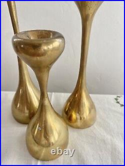 Vintage MidCentury Modern Graduated Tulip Bulb Brass Candlestick Holders MCM Set